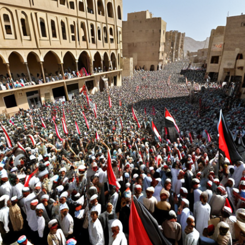 Home 16 **Political Instability in Yemen**: "A powerful visual representation of Yemen's political instability, showcasing the conflict between Houthi rebels and government forces. Include imagery of protests, political rallies, and the struggles faced by the Yemeni people, reflecting the chaos and uncertainty of the situation."